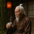 Vieux sage avec accent asiatique