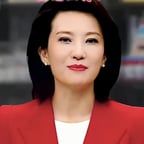 红色西装白内衬齐肩发主持人