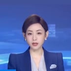 蓝背景女主持
