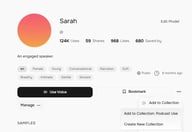 Fish Audio Sprachdetailseite mit dem Menü Add to Collection