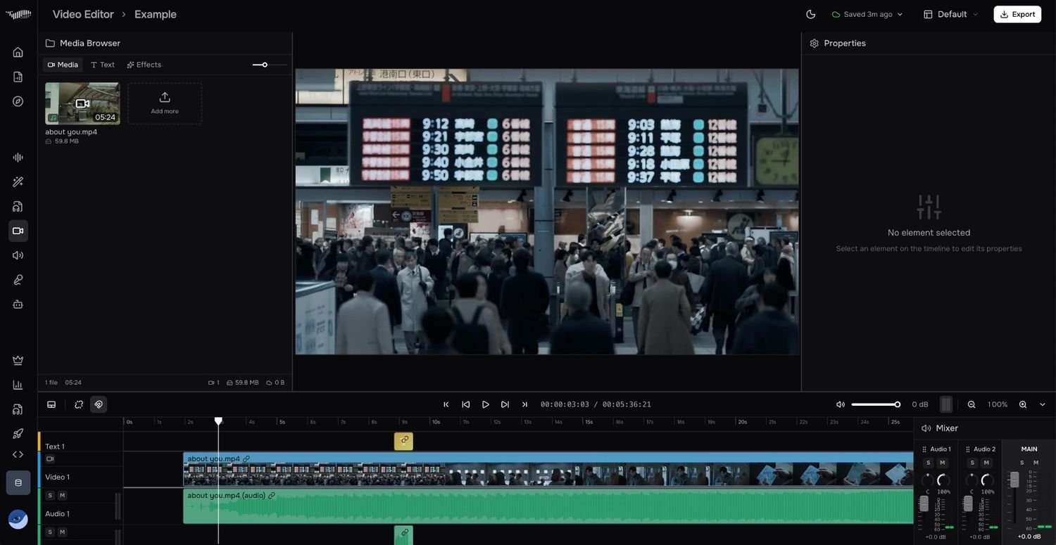 Screenshot of transcription interface showing text editing and timeline